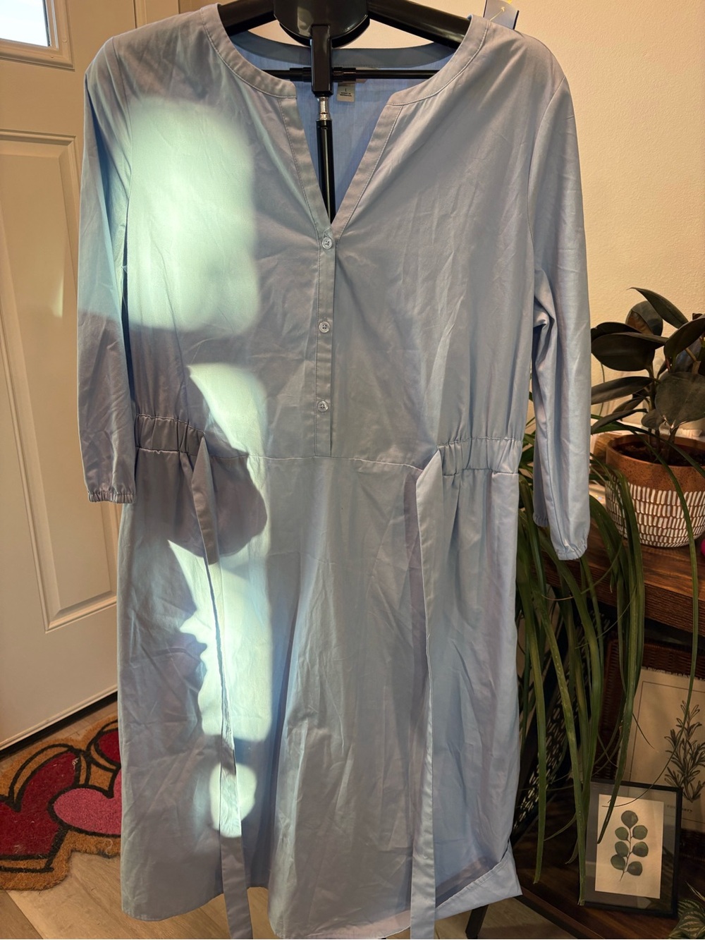 Croft & Barrow Light Blue Collared Button-Up Dress with tie waist